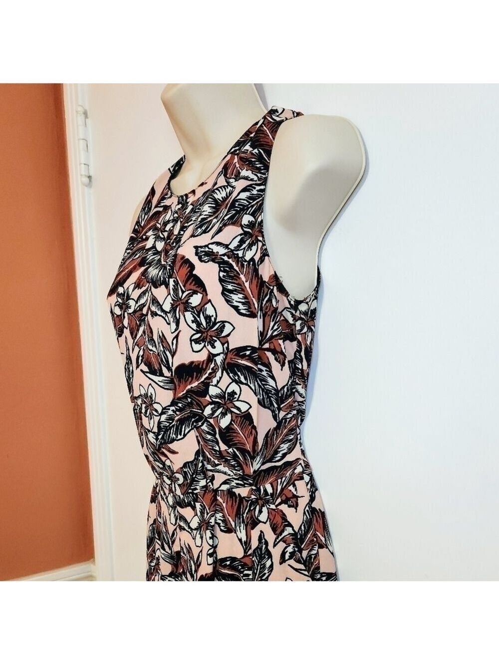 Zara Woman Peach Black Floral Print Romper X Small - Picture 5 of 12